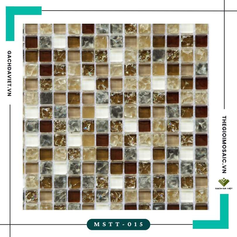 Gạch mosaic thủy tinh màu nâu trắng rạn KT 15*15*8mm MSTT-015