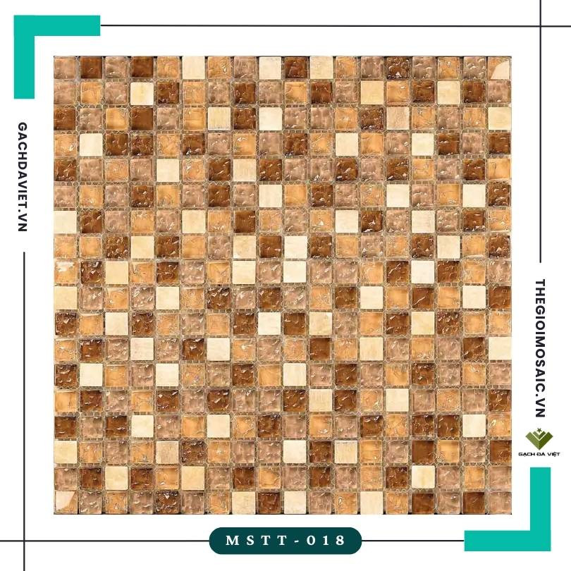 Gạch mosaic thủy tinh màu nâu rạn KT 15*15*8mm MSTT-018