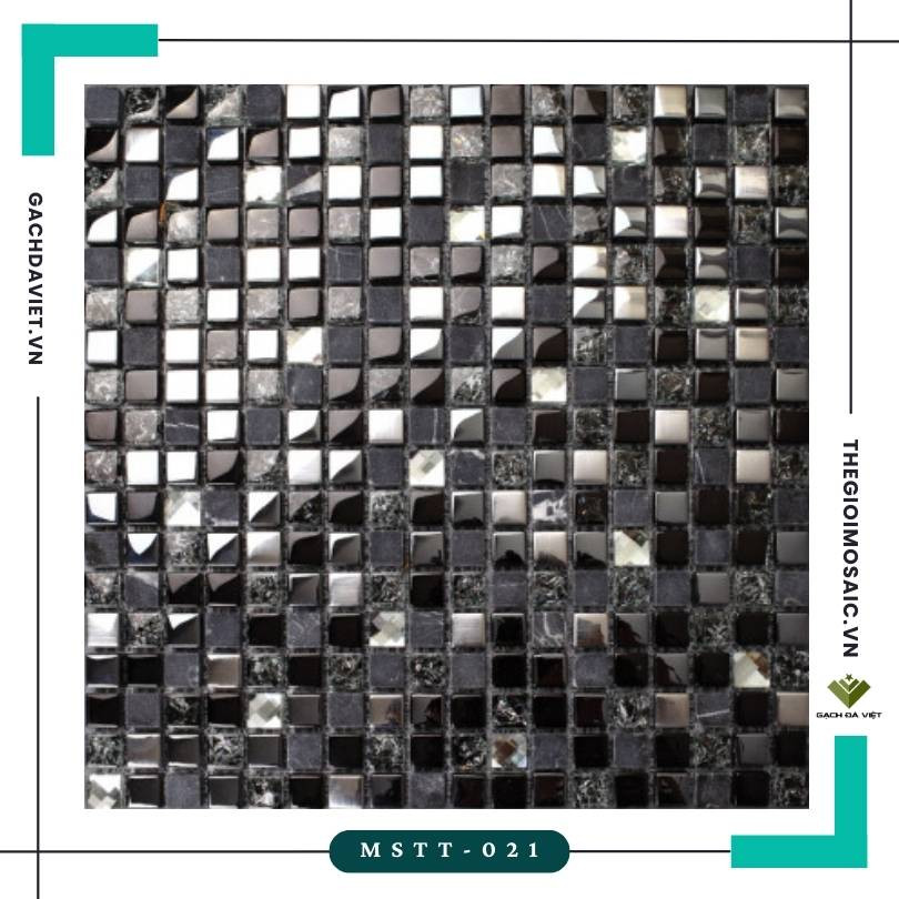 Gạch mosaic thủy tinh màu đen rạn KT 15*15*8mm MSTT-021