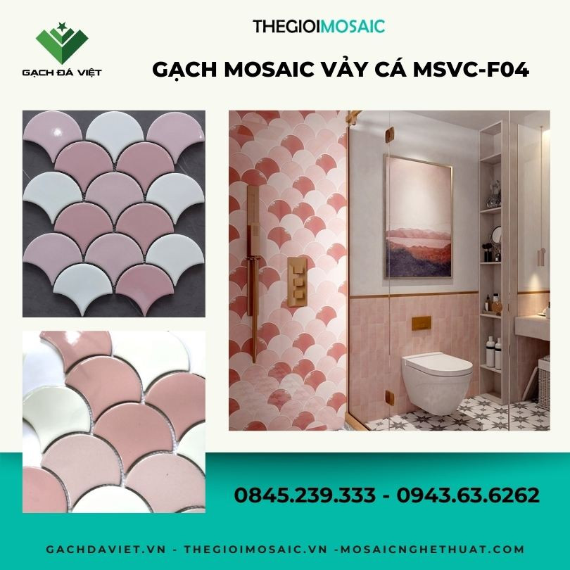 Gạch mosaic vảy cá mix trắng hồng bóng MSVC-F04 - Thế Giới Mosaic