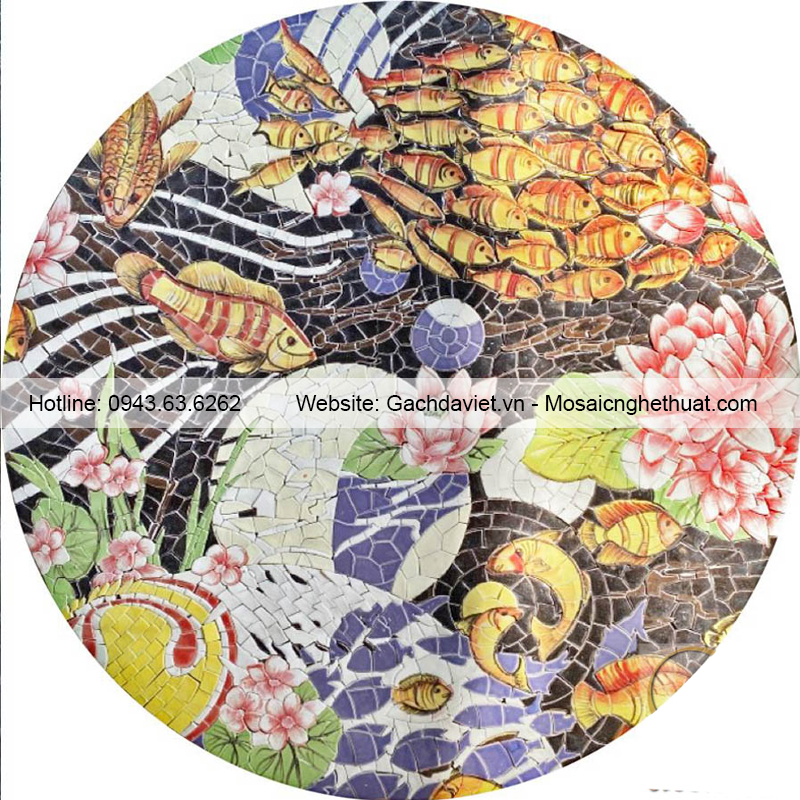 Mặt bộ bàn ghế mosaic gốm hình hoa sen VBGM1001