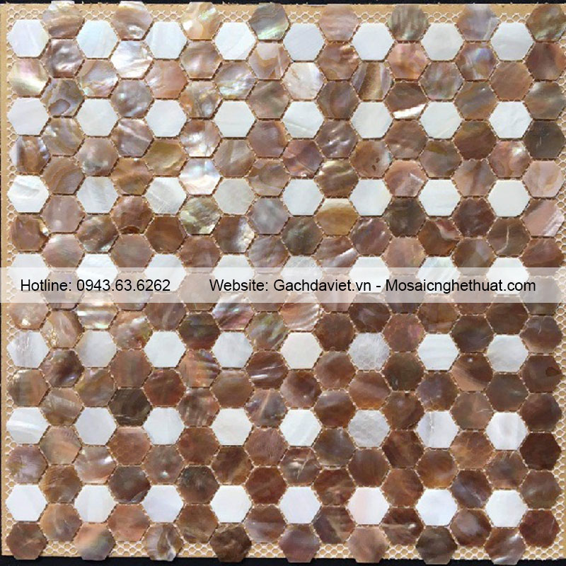 Gạch mosaic xà cừ lục giác màu vàng nâu VMSXCL-0010
