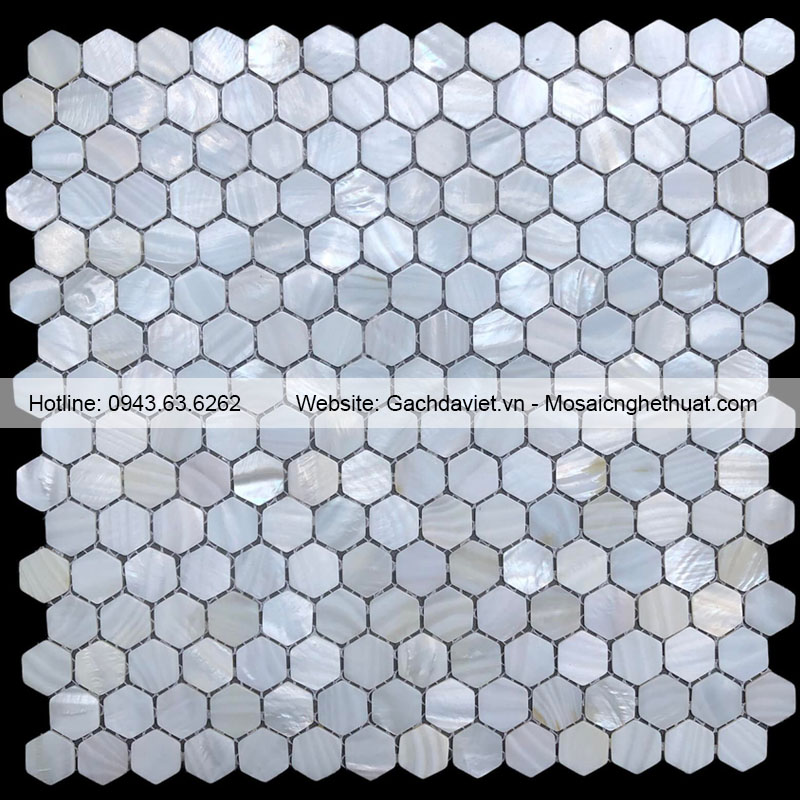 Gạch mosaic xà cừ lục giác màu trắng VMSXC01