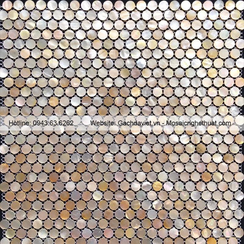 Gạch mosaic xà cừ bi tròn màu vàng nâu VMSXC011
