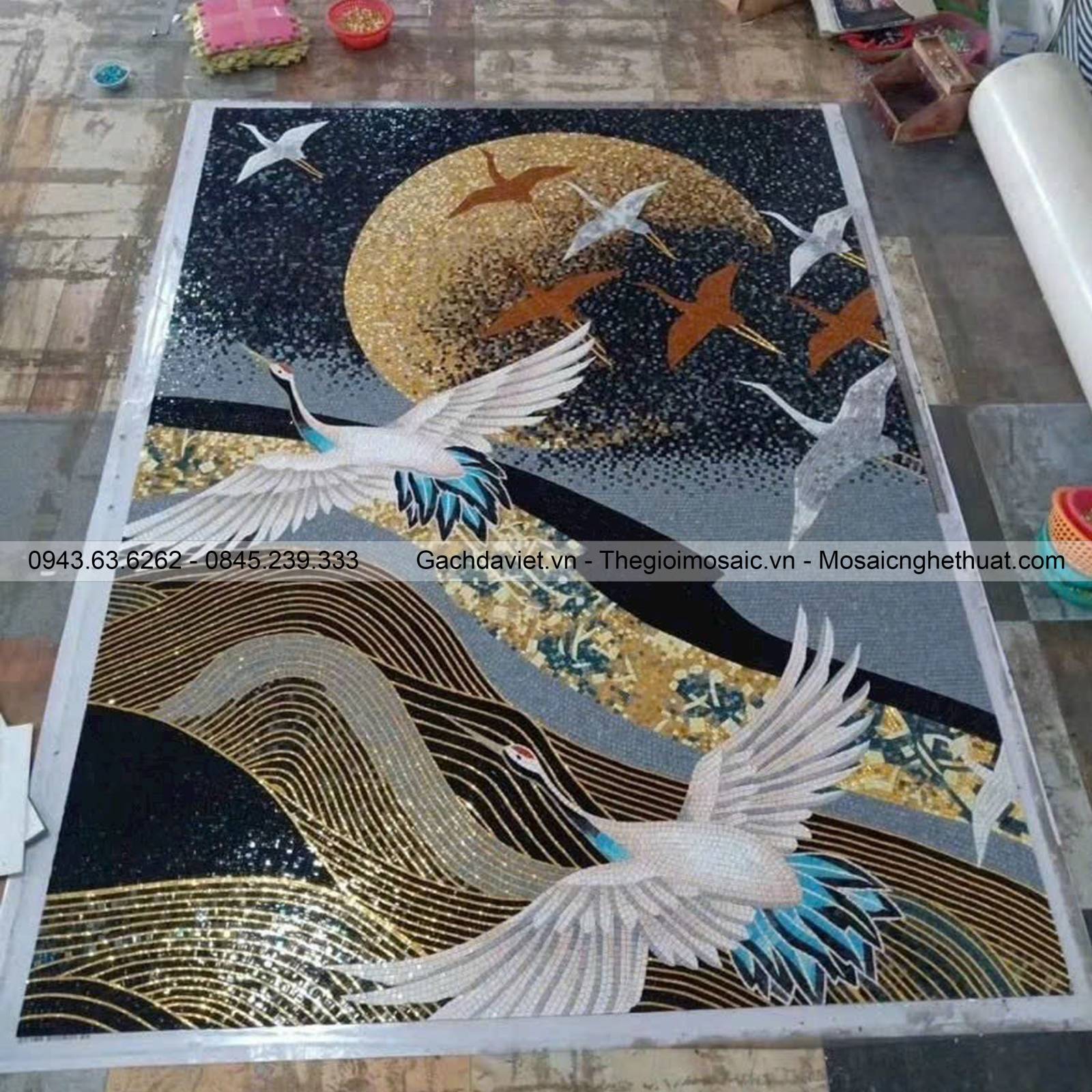 Tranh mosaic nghệ thuật con hạc VTMSV-1055