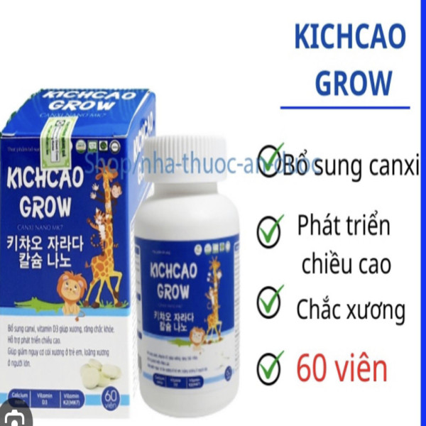 Canxi Nano Kichcao Grow Viên Nhai Màu Xanh (Lọ60V)