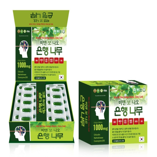 Ginkgo Biloba 1000Mg Vỉ, Chữ Hàn _Gỗ Xanh Lá (H/12 Vỉ X 5V)