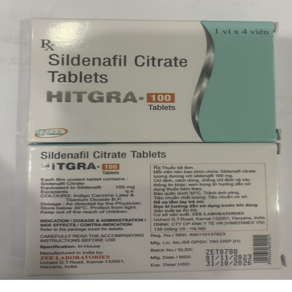 Hitgra (Sidenafil 100Mg) _Ấn (Hộp1 Vỉ X 4 Viên)