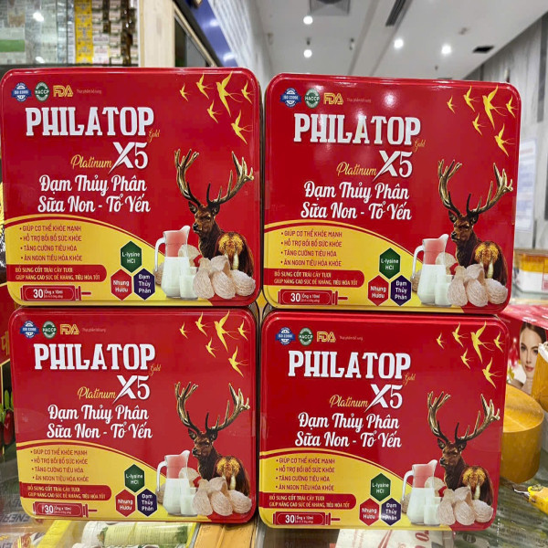 Philatop X5 Đạm Thủy Phân Sữa Non- Tổ Yến _Hộp Sắt, Đỏ (H/30 Ống)