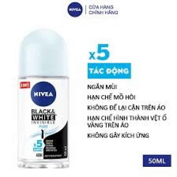 Lăn Nivea Black & White X5 Anti Ngăn Ố Vàng _Nắp Xanh (Lọ50Ml) To
