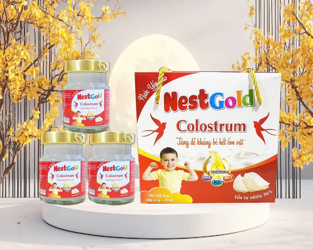 yến sào Nest Gold Ốm Đỏ Colostrum (H6 Hũ70Ml)