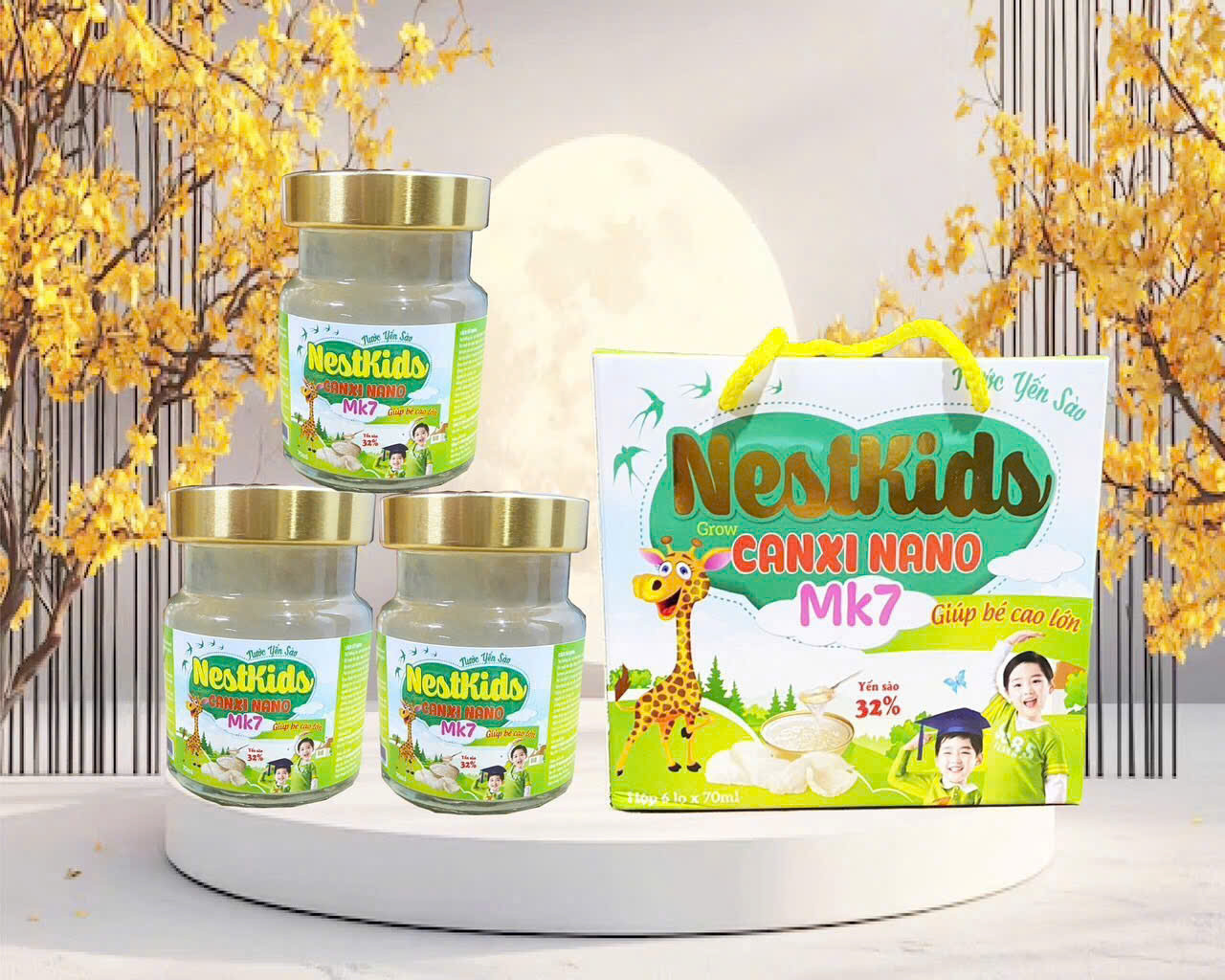 yến sào Nestkids Canxi Nano Mk7 32% _ Hươu (H6 Hũ 70Ml)