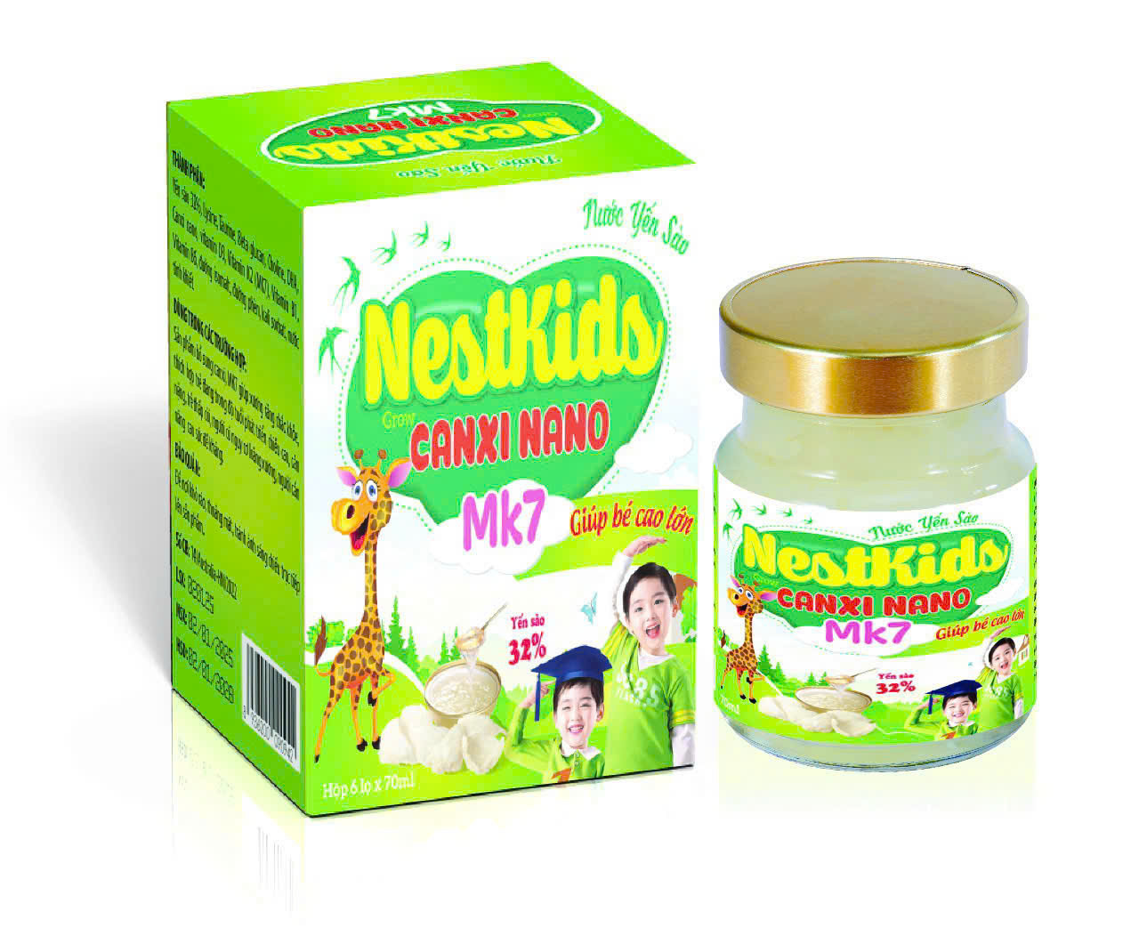 Yến Sào Trẻ Em Nestkids  Canxi Nano MK7 lọ rời, Có Vỏ (H/1 Hũ)