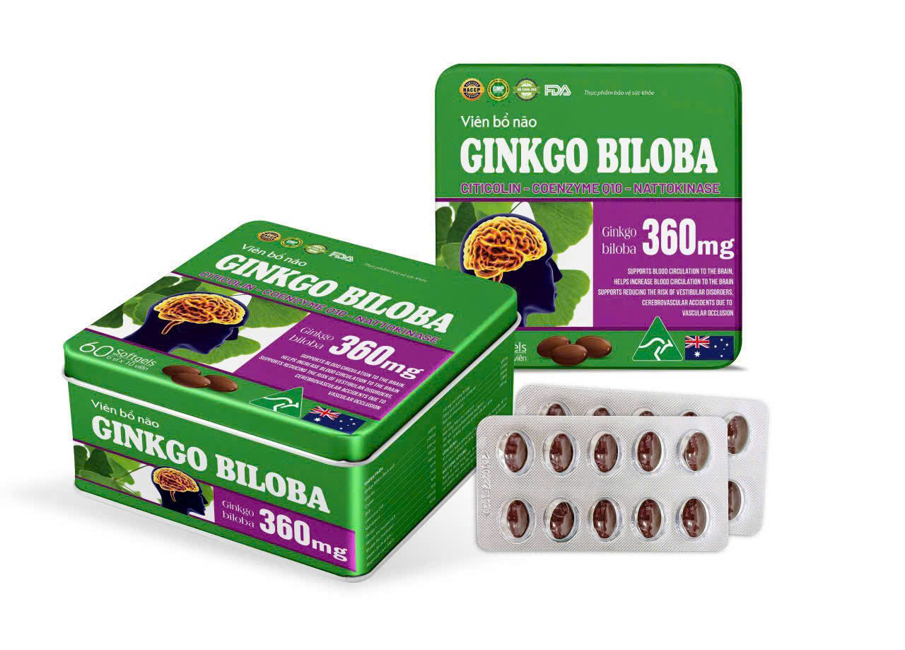 Viên Bổ Não Ginkgo Biloba 360mg (H60v) hộp thiếc