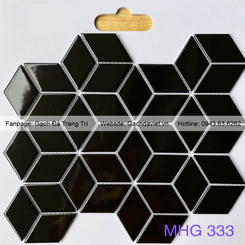 Gạch mosaic kim cương lập phương màu đen bóng VMSKC-333