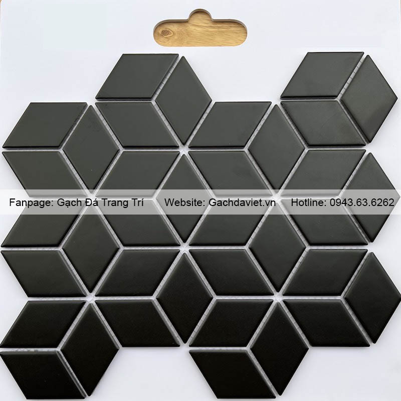 Gạch mosaic kim cương lập phương màu đen mờ VMSKC-3D-4804