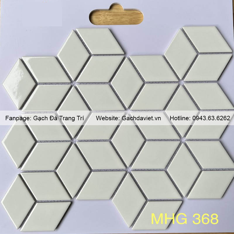 Gạch mosaic kim cương lập phương màu trắng bóng VMSKC-368