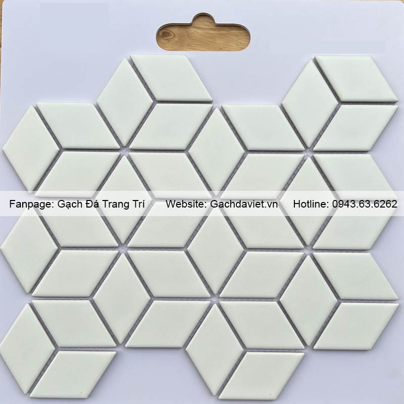Gạch mosaic kim cương lập phương màu trắng mờ VMSKC-3D-4802