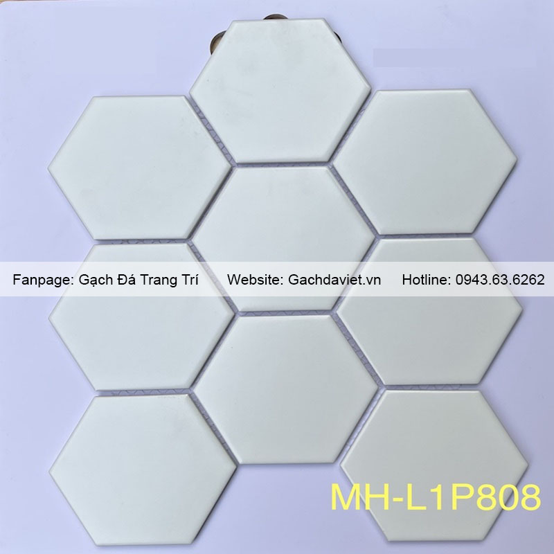 Gạch mosaic lục giác to màu trắng mờ VMSLG_L1P808