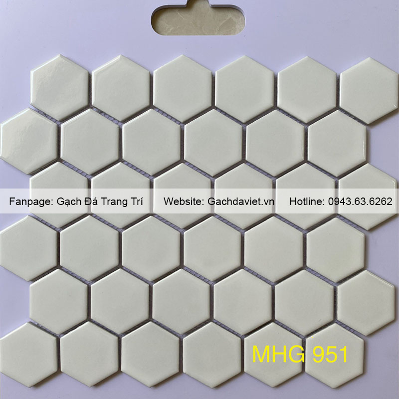 Gạch mosaic lục giác màu trắng men bóng VMSLG_951