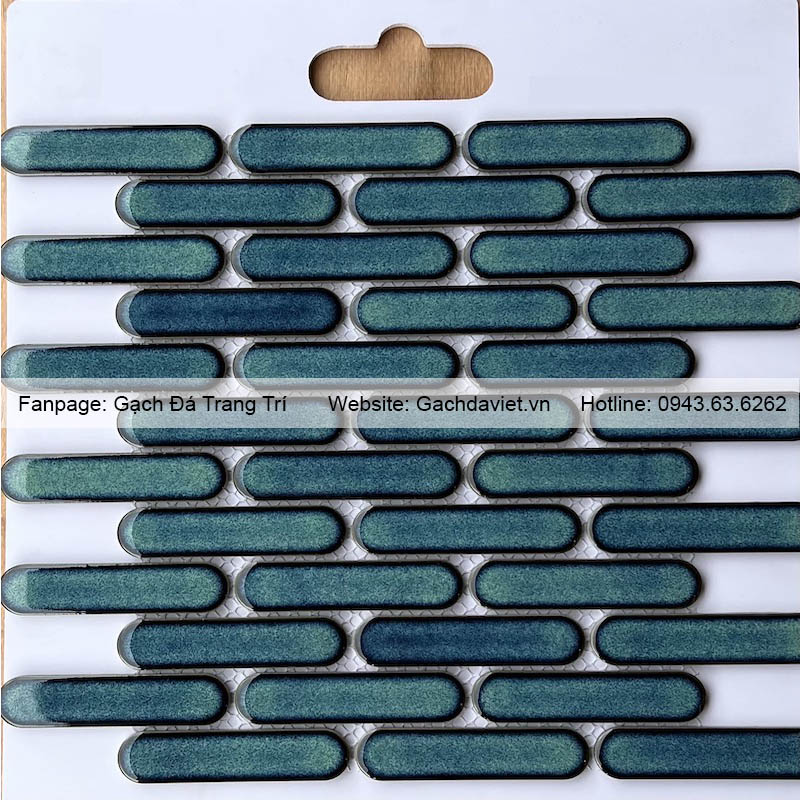 Gạch mosaic que đầu tròn màu xanh rêu VMSQ-DT082