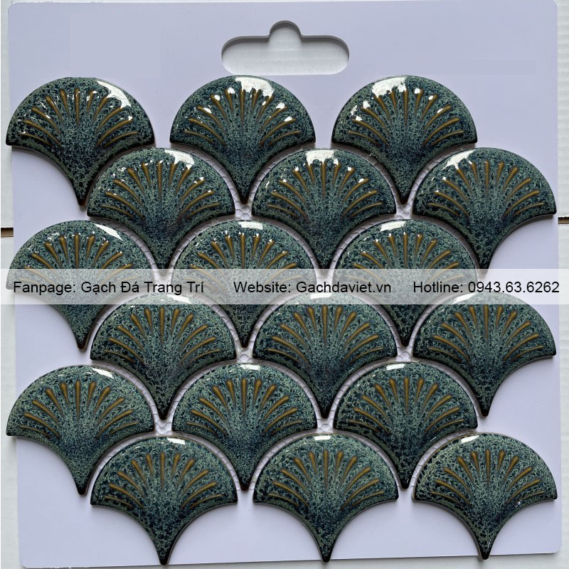 Gạch mosaic vảy cá màu xanh lá men rạn có hiệu ứng VMSVC_18