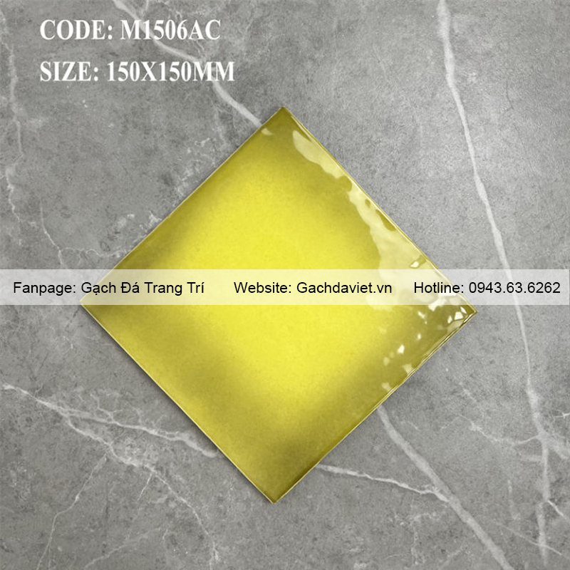 Gạch thẻ ốp tường viền sóng 150x150mm màu vàng VGT-M1506AC