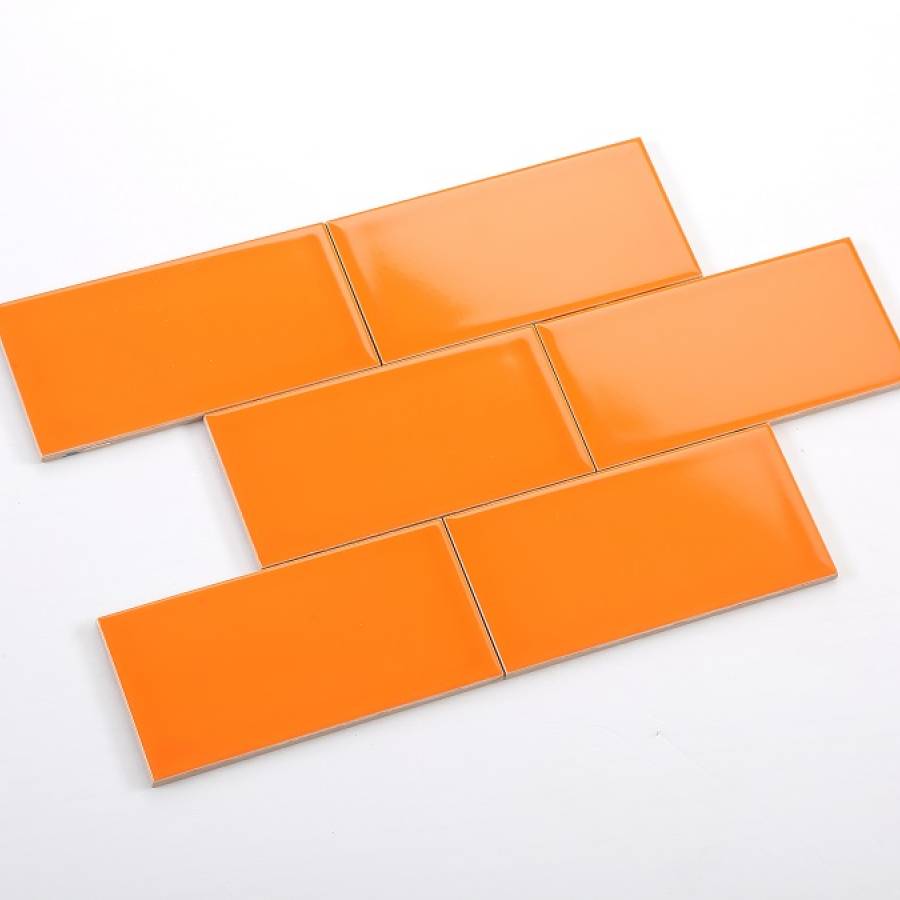 Gạch thẻ trang trí màu cam bóng phẳng KT 75x150mm V751509