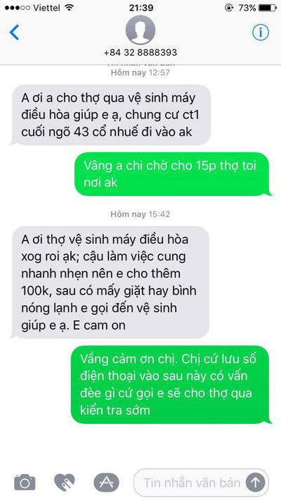 Phản hồi của khách hàng bảo dưỡng điều hòa tại cổ nhuế 2019